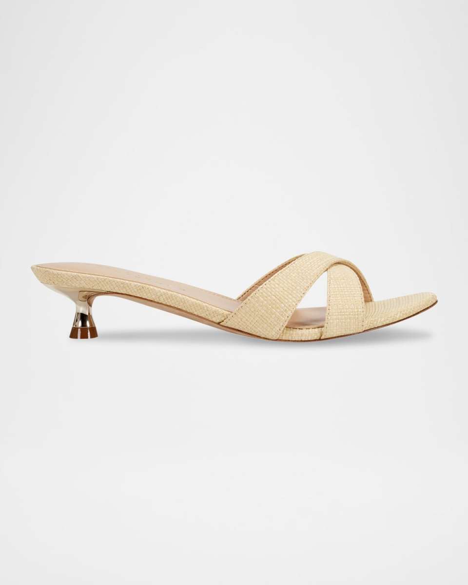 Tracey Raffia Kitten-Heel Sandals